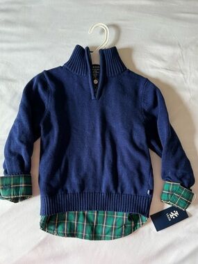 Izod Blue Quarter-Zip Sweater with Plaid Button-Down